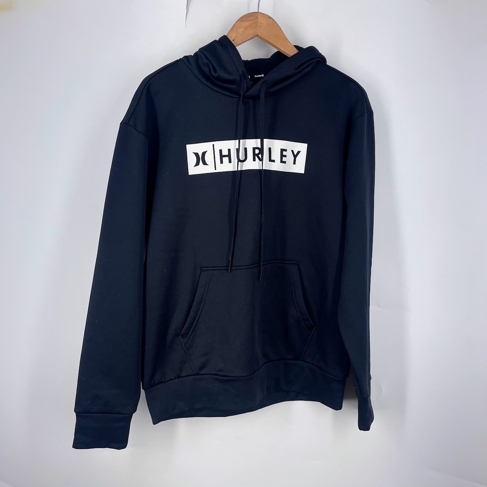 Hurley Mens Black Graphic Logo Pullover Hoodie Sweatshirt Size Medium